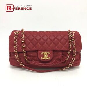 Chanel Matelasse Coco Mark Double Chain Shoulder Bag Leather Red